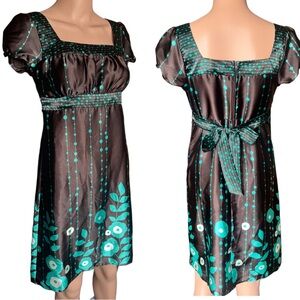 Xhilaration Brown Dress with blue Floral Accents